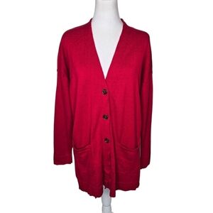 J. Jill Red Cardigan Sweater Long Sleeve Button Front Sz Medium V-neck , pockets